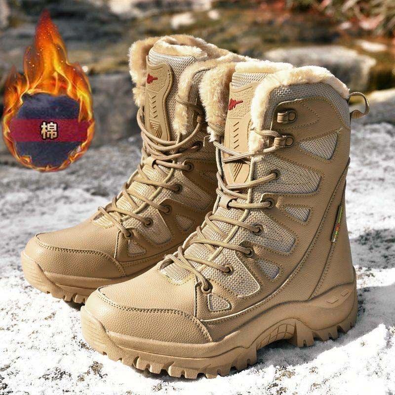 Winter Combat Boots Men's Large Size Outdoor Velvet Warm Snow Boots Men's High-top Cotton Shoes Couple Mountaineering Boots