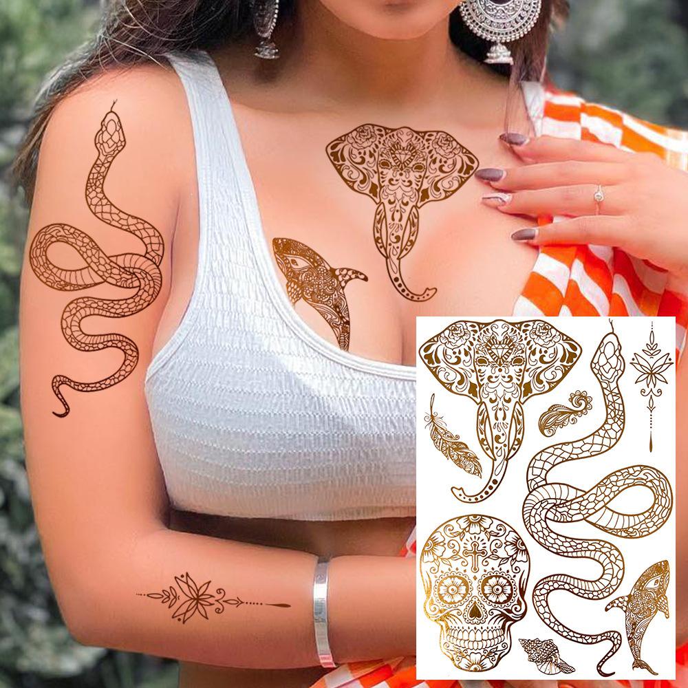 Nuevas Pegatinas Temporales de Tatuaje con Estampado en Caliente de Henna Transfronterizas para Mano, Pie y Brazo