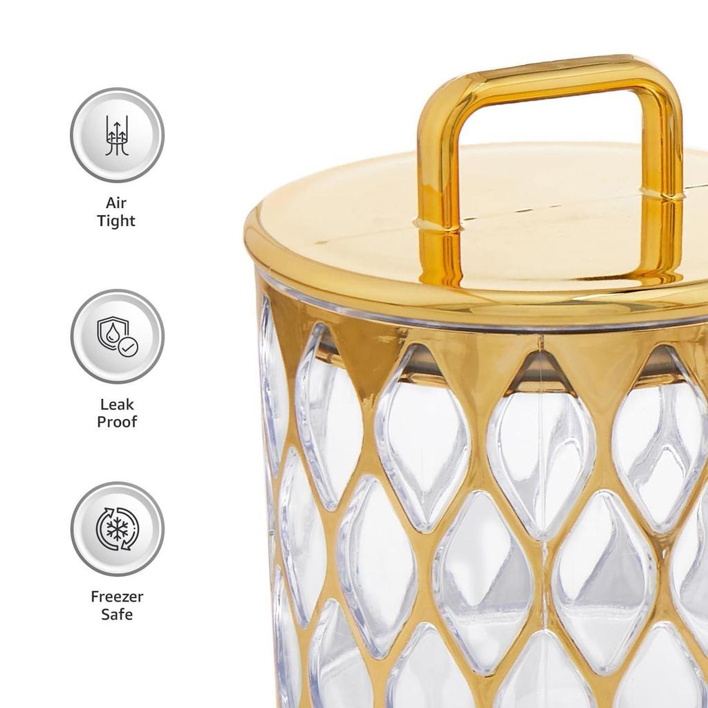 Airtight Dry Fruit Container Set With Tray|Plastic Dry Food Storage|500Ml, Set Of 4 (Golden)