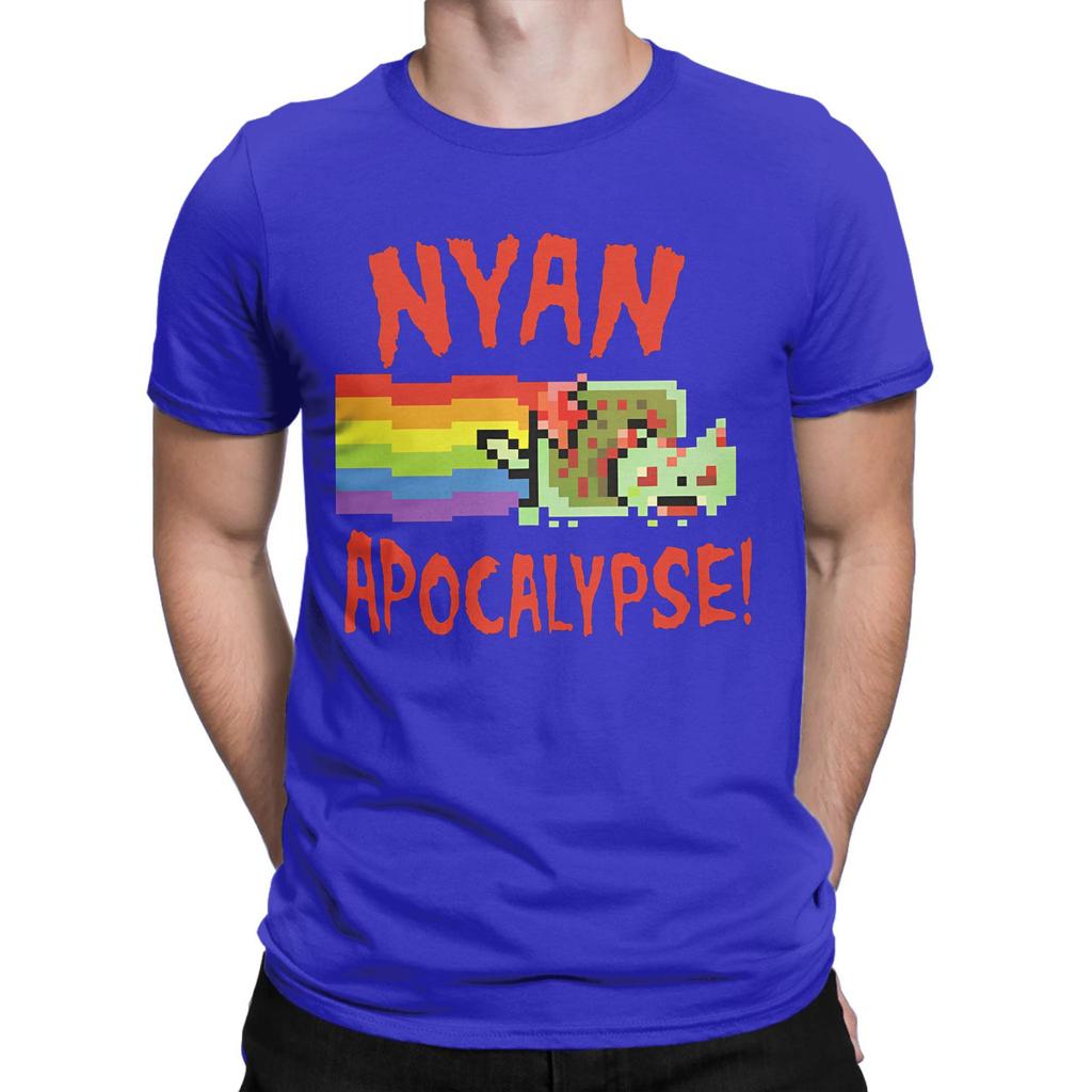 Nyans Apocalypse T Shirt Men's Cotton Vintage T-Shirts Crewneck Meme Cat Tee Shirt Short Sleeve Tops Plus Size