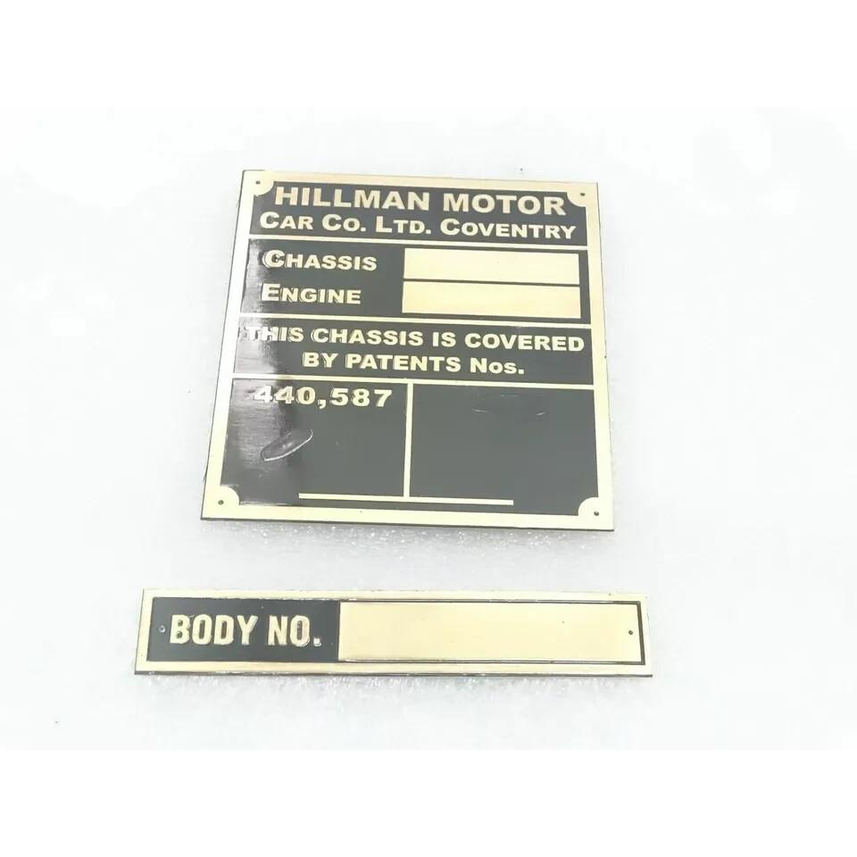 Hillman Motor Car Chasis/Engine Data Brass Plate |Fit For