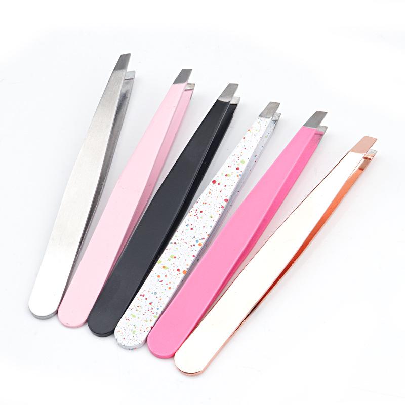Stainless Steel Slanted Flat Head Eyebrow Tweezers for Multi-functional Hair Removal