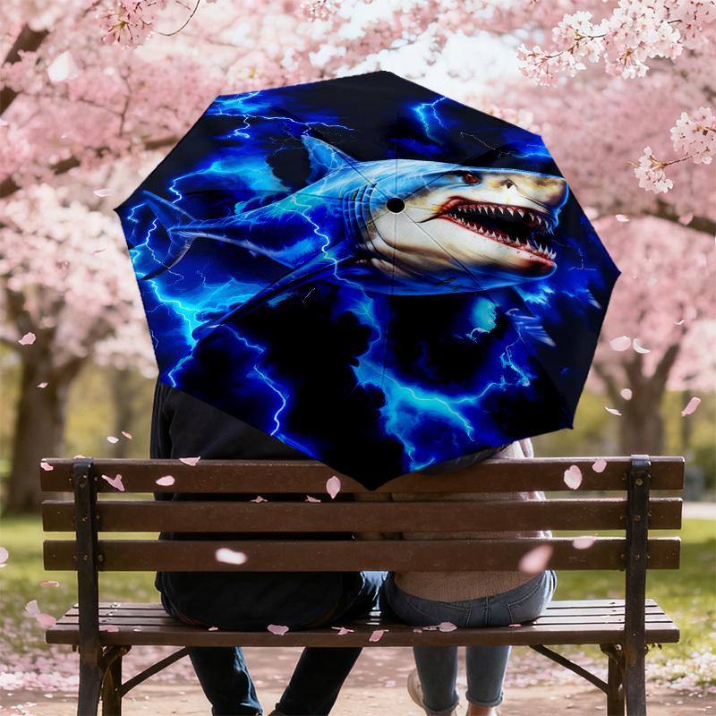 1pc Electric Shark Pattern Umbrella Design Automatic Opening and Closing Umbrella, High-quality Travel Umbrella,  C1128243
