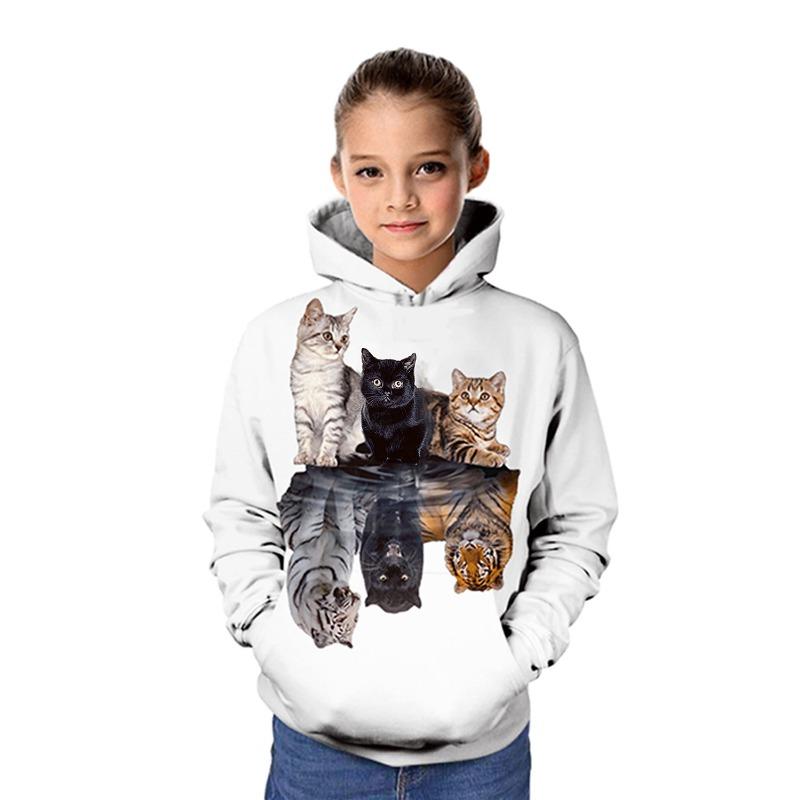 Girls' 3D Animal Cat Hoodie Long Sleeve 3D Print Spring Fall Winter Fashion Streetwear Adorable Kids 3-12 Years Outdoor Daily Indoor Regular Fit