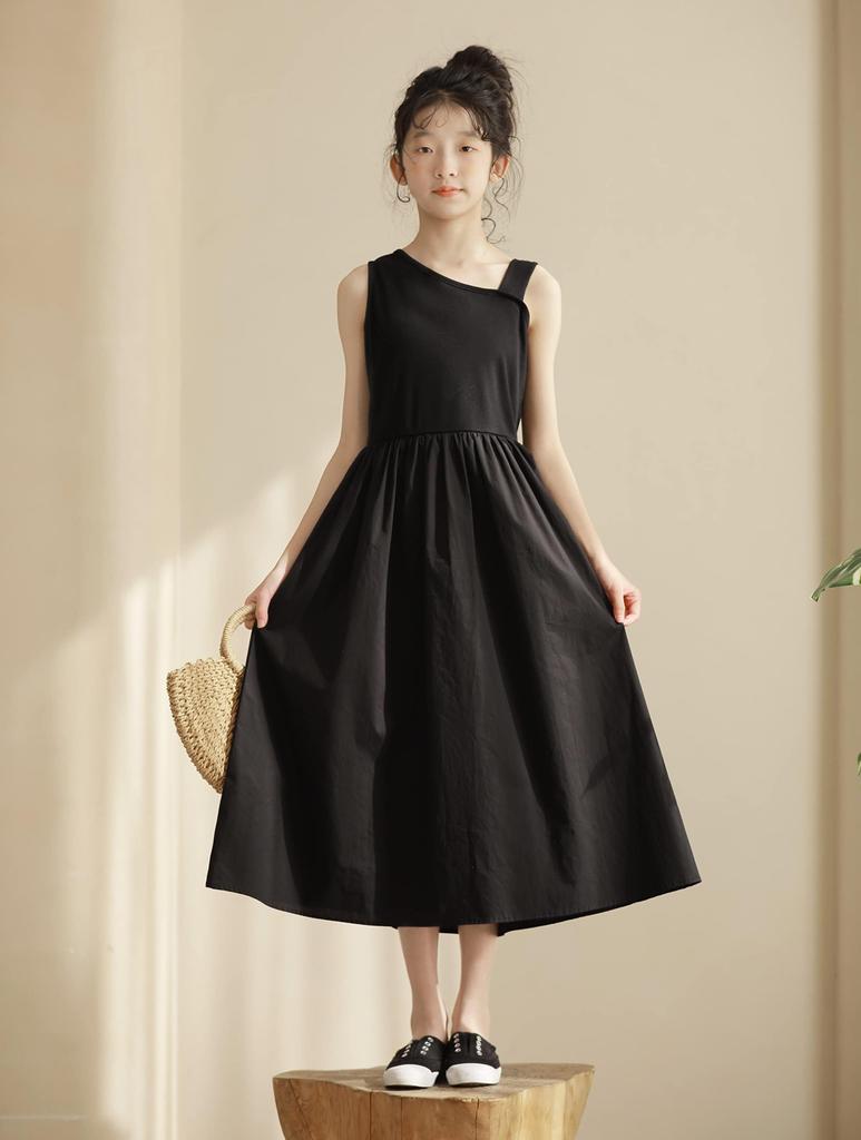Weileenice Black Recital Size Long Dress with Perfect for and Other Perfect for Girls' Dress, Sleeveless, 140, Off-the-Shoulder Paneling, Weddings,