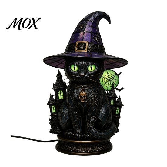 Luce Notturna Decorativa di Halloween Gatto Nero Cappello da Strega Lampada da Tavolo, con Luce Viola Onirica, Ornamento Gotico Estetica Oscura Ornamento Retrò, per Camera da Letto