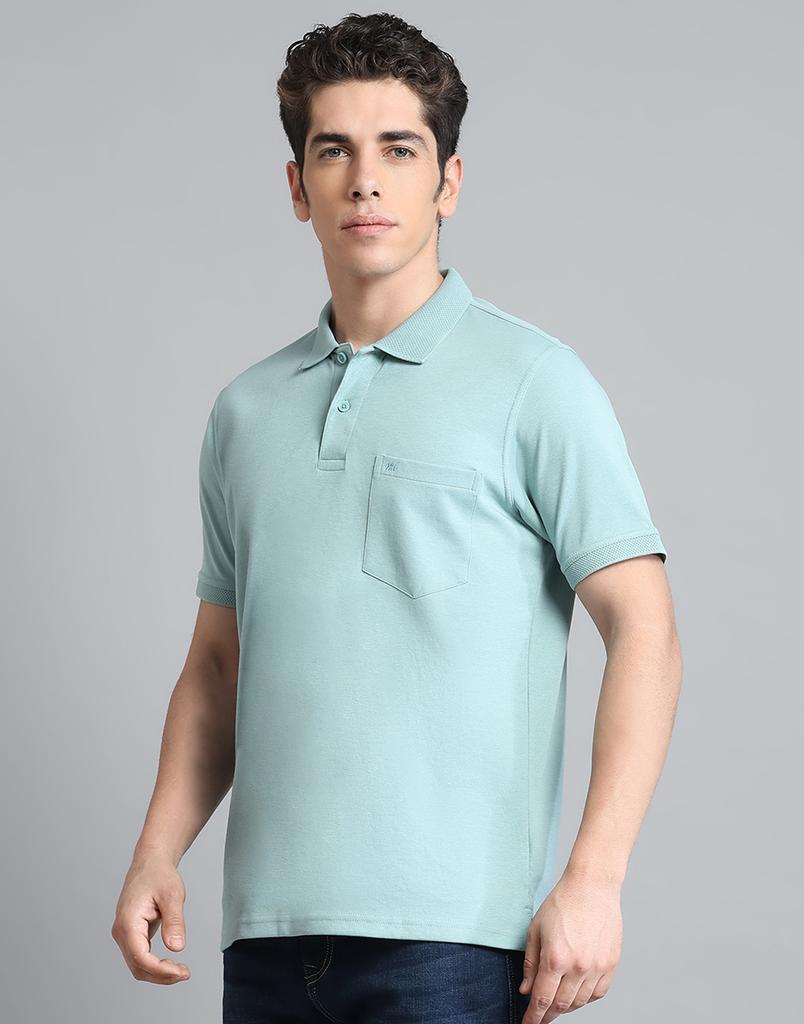 MONTE CARLO Mens Solid Green Collar Neck Half Sleeve T-Shirt