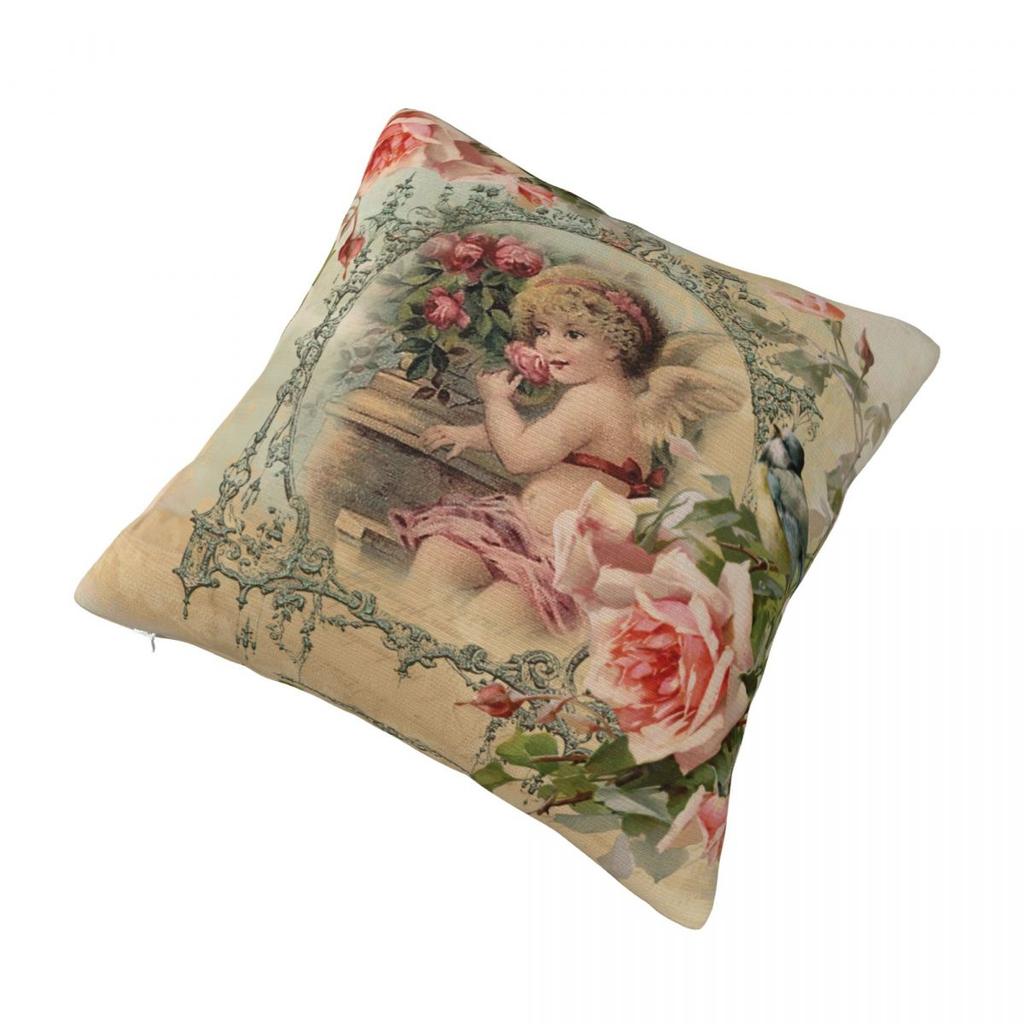 Victorian Angel Christmas Pillowcase Soft Fabric Cushion Cover Decor Pillow Case Cover Sofa Zippered 40X40cm