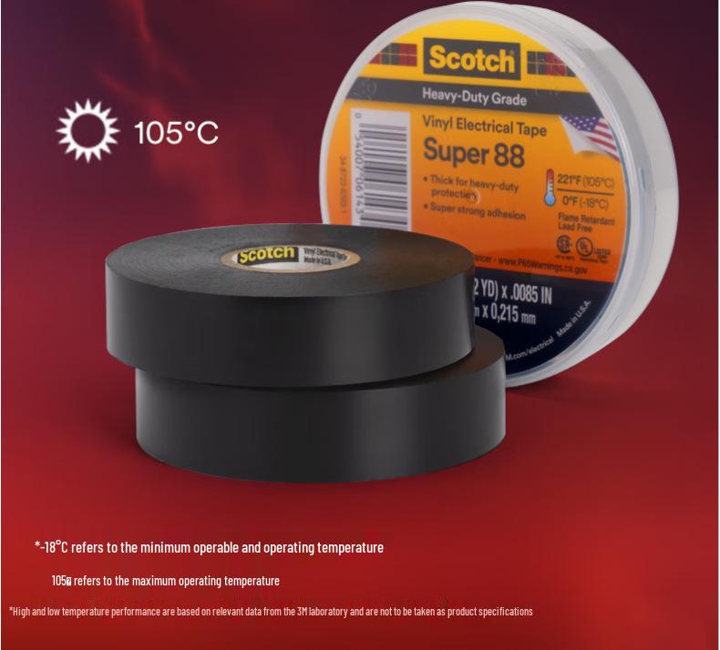3M Scotch Super 88 Elektrikertejp PVC Vattentät Isolerande Tejp Högtemperatur
