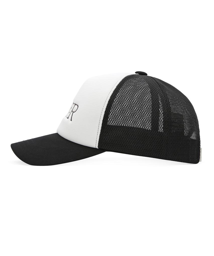 Eondeokeonteulol Summer Mesh Sunblock Logo Color Block Ball Cap Unisex Baseball Cap Signature / Mesh Trucker Black