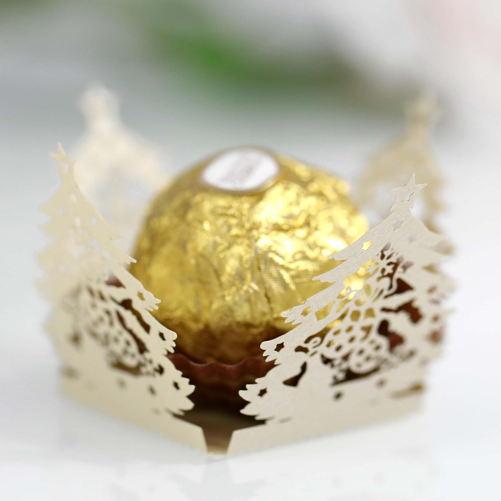 Christmas Tree Ferrero Chocolate Wedding Favor Box - Personalized and Creative Lace Design