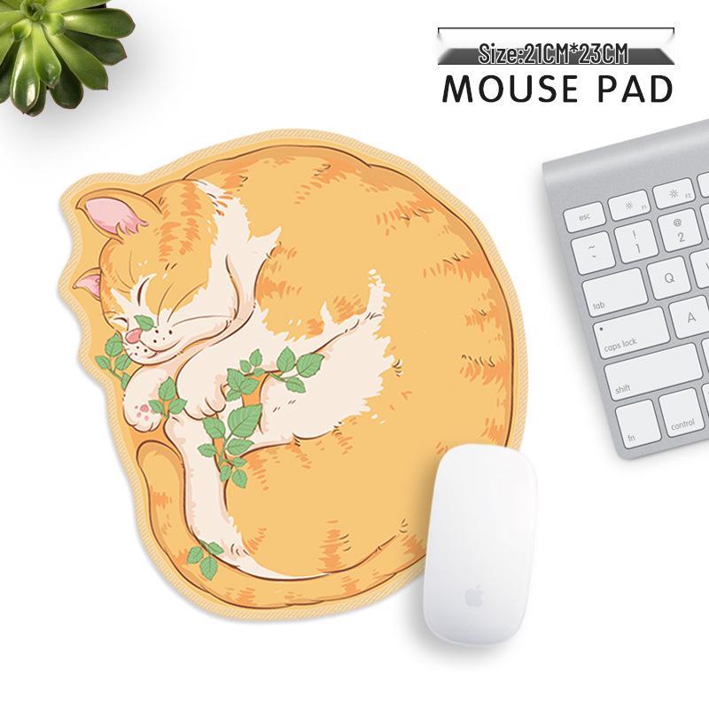Small Cute Orange Cat Mouse Pad with Non-Slip Edge, Wrist Support, and Creative Design for Laptop Use