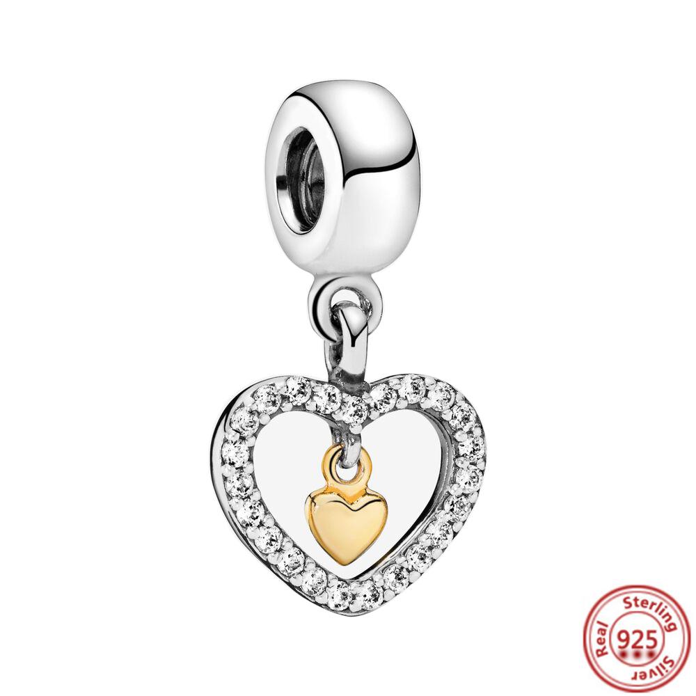 Fit Original Pantaro Charms Bracelet 925 copper Two-tone Heart Ring Mom Tree Bicycle Star Castle Candle Golden Beads DIY Zircon