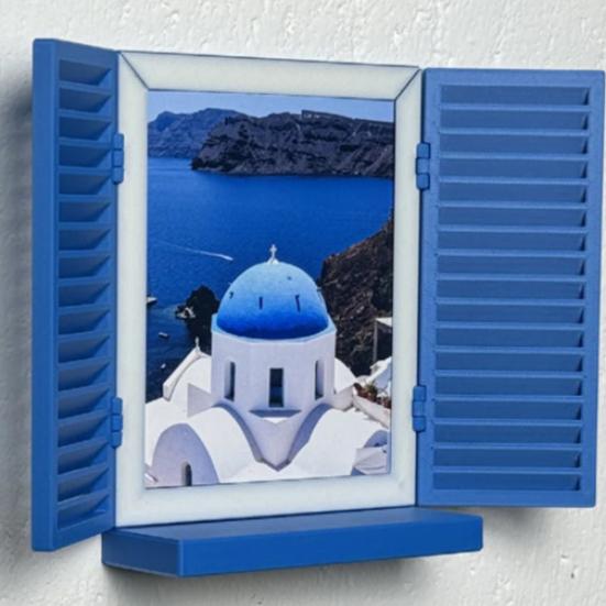 Mediterranean Window Photo Key Holder, Wall Mount Picture Frame Key Hanger, Decorative Window Key Hook Rack for Home, Office