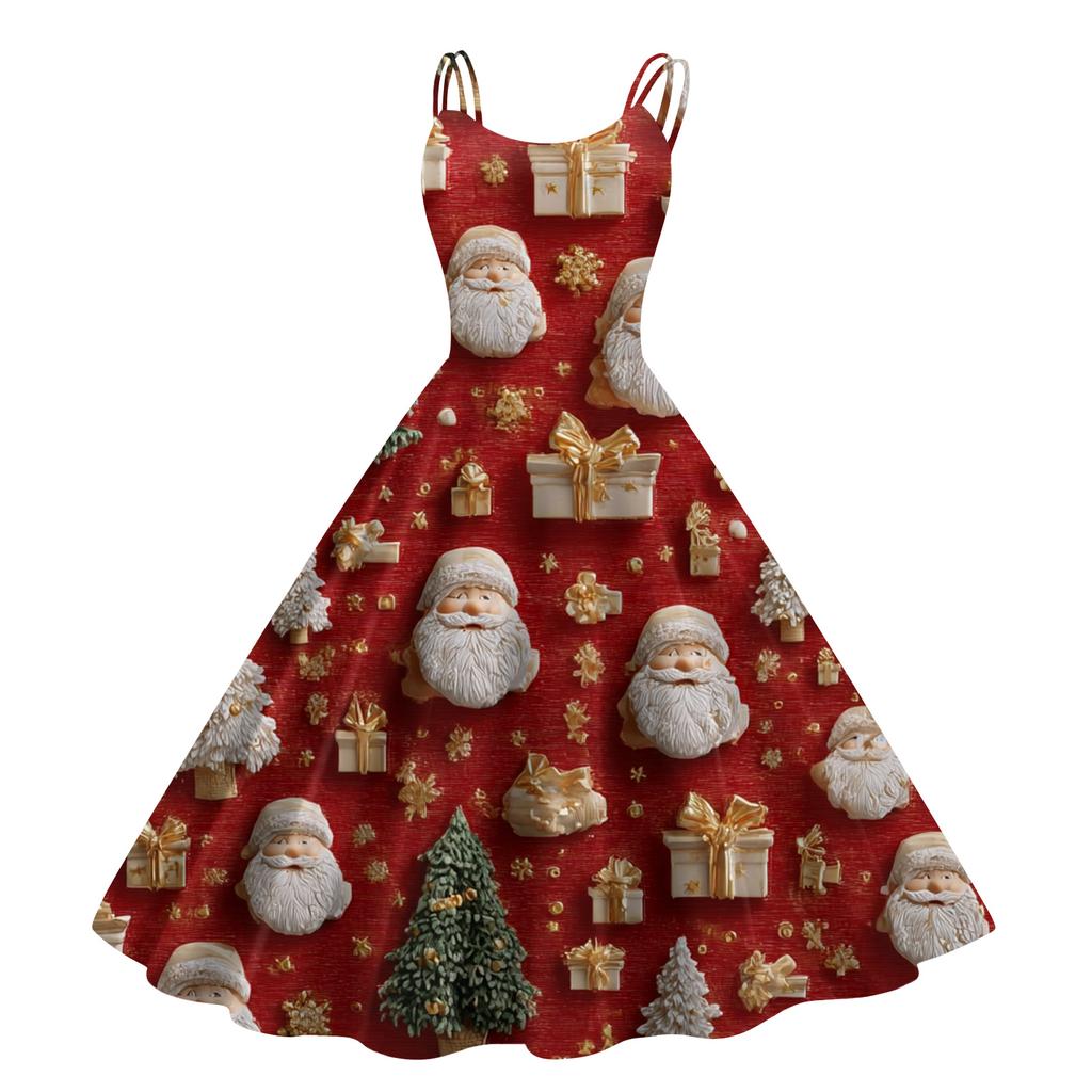 Women's Fashion Casual Christmas Print Sexy Off-the-shoulder Punk Retro Dress