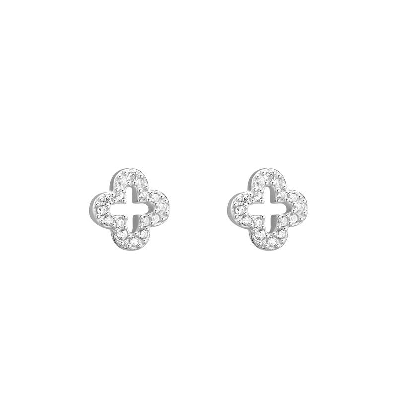 925 Sterling Silver Plated 14K Gold Black White Zircon Flower Earrings for Women Exquisite Luxurious Party Ear Accessories