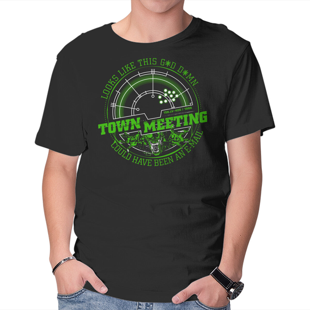 Unisex Crew Neck T-Shirt Aliens Town Meeting Graphic Short Sleeve Casual Tee XS