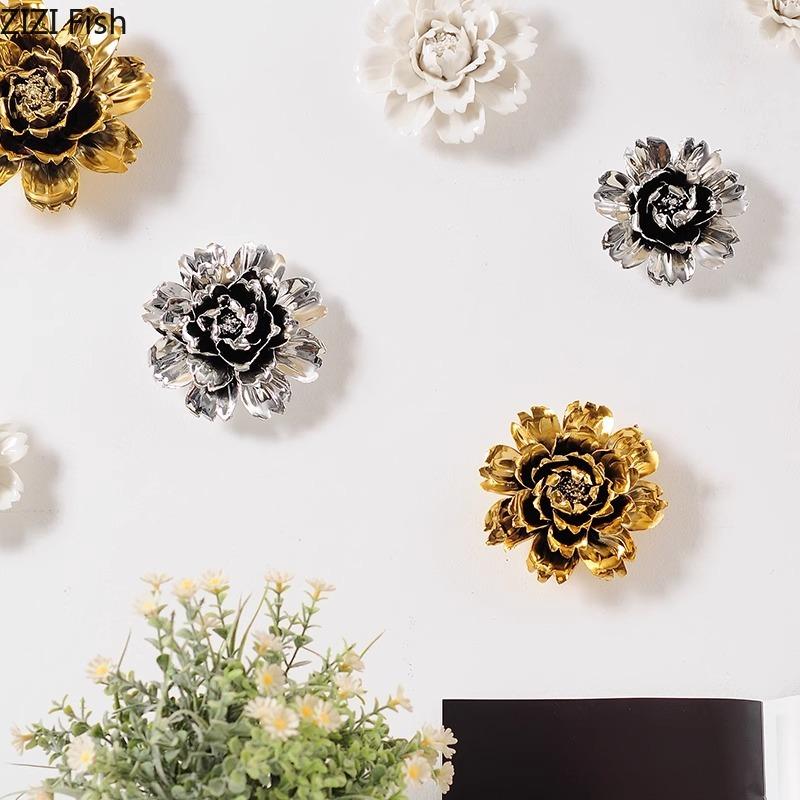Blooming Flowers Porcelain Wall Hanging Ornaments Living Room Background Display Ceramic Peony Flower Wall-mounted Decorations