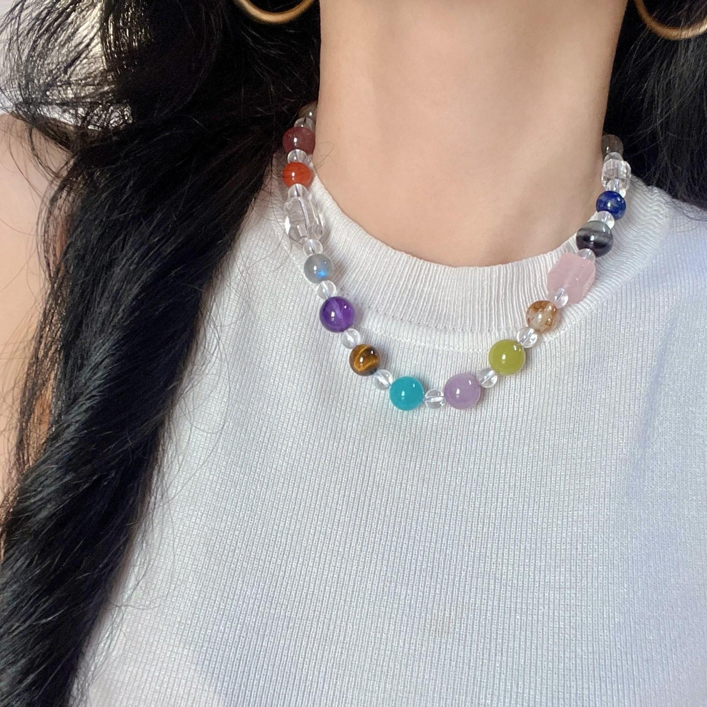

High Quality Natural Purple Lithium Lapis Lazuli Tianhe Stone White Crystal Citrine Duobao Necklace Collarbone Chain