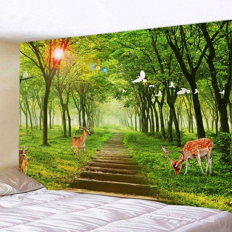 Forest Animals Garden Trees Scenery Tapestry Wall Background Decoration Hanging Cloth Room Living Room Home Decoration