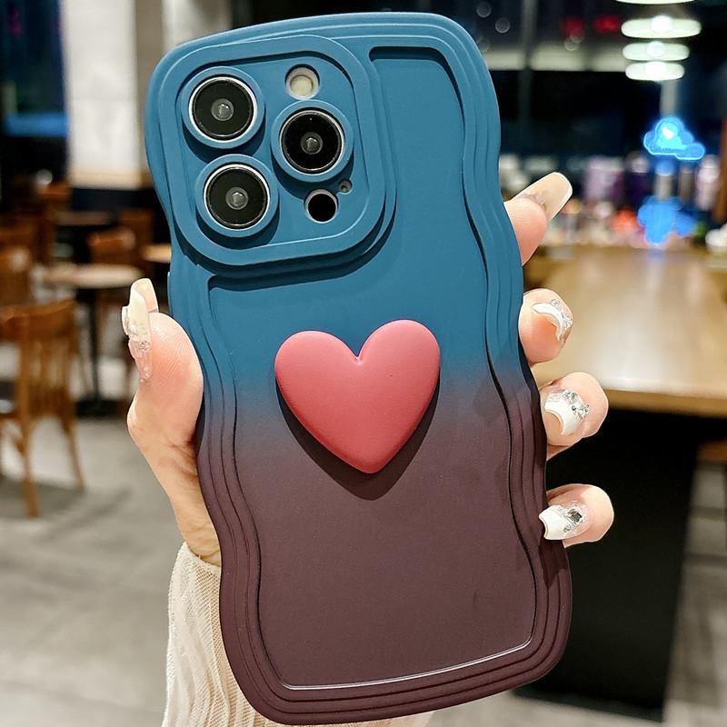 3D Niedlich Liebe Herz Farbverlauf Lockige Welle Handyhülle Für iPhone 15 Pro Max 14 13 12 11 XS X XR 7 8 6 S Plus SE Weiche Hülle
