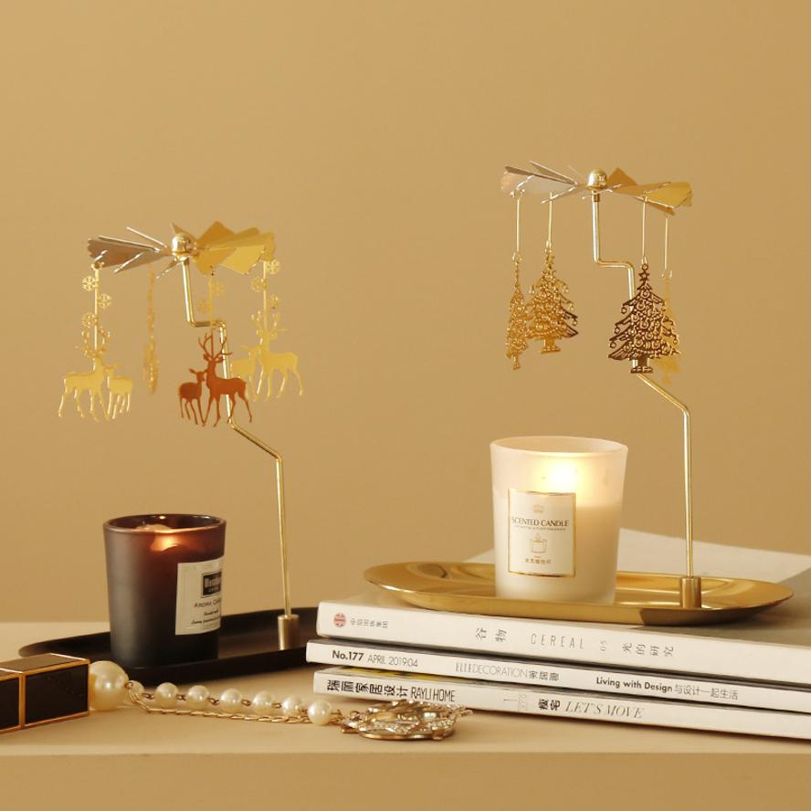 1Pc Rotating Candlestick Tray Scented Candle Romantic Walk Horse Lamp Christmas Decorations Creative Swing Birthday Wedding Gift