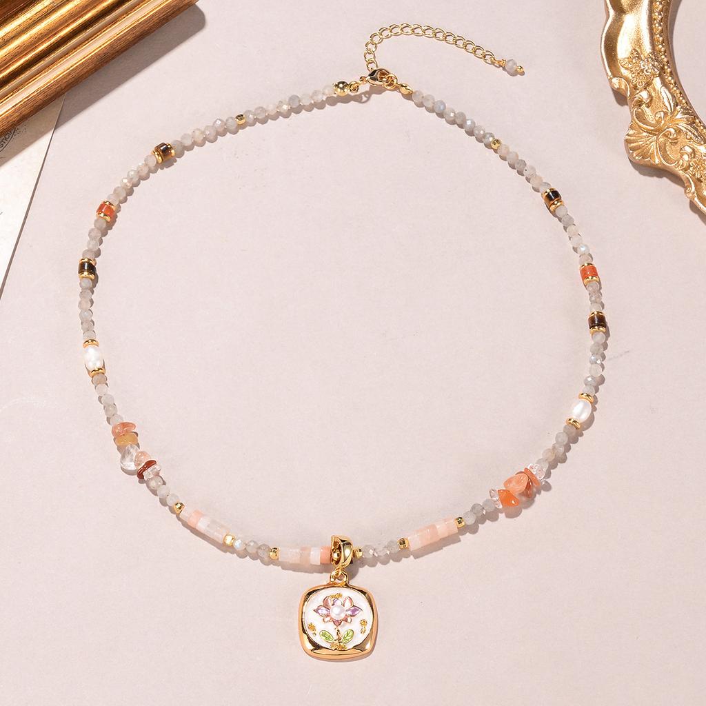 New Chinese Flower Necklace Monet Garden Oil Painting Series Niche High-end Pearl Baroque Necklace Women