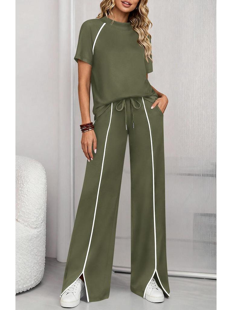 2026 Women's Round Neck Ribbed Casual Hoodie and Pants Set