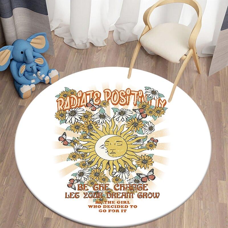 Black Cat Kawaii HD Printed Round Carpet for Living Room Rugs Camping Picnic Mats Flannel Anti-Slip Rug Yoga Mat Stranger Things