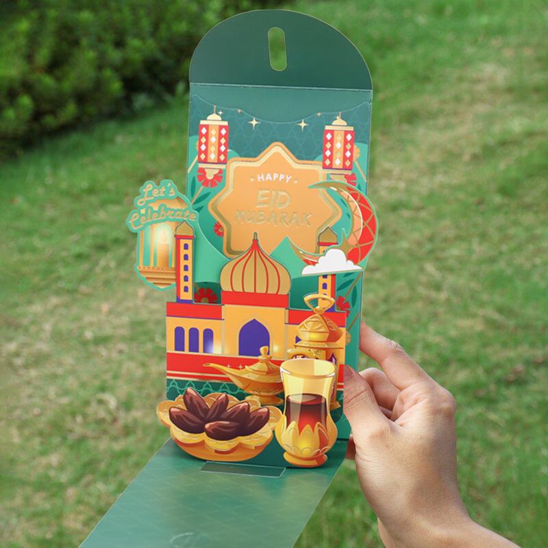 3 Stück 3D Eid Mubarak Umschläge Geldklammer Kartenhalter Ramadan Mubarak Dekoration Islamisch Muslimisch Eid Al-fitr Partyzubehör