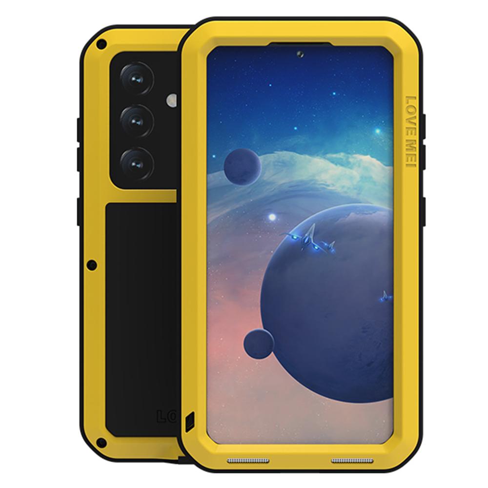 LOVE MEI Pour Samsung Galaxy S24 Coque Métal+Silicone Housse de Téléphone avec Film en Verre Trempé