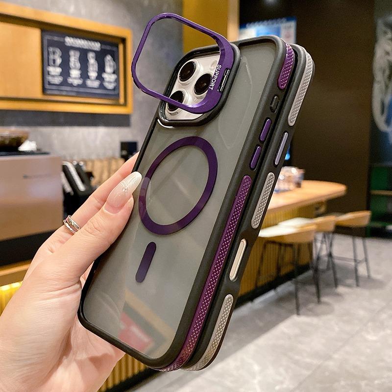 Black Transparent For Magsafe Bicolor Magnetic Case For iPhone 16 15 14 13 12 11 Pro Max Plus Stand Translucency Cover