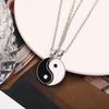 2Pcs Tai Chi Yin Yang Eight Trigrams Pendant Necklaces Set for Couple Copper Color Chain Matching Lover Choker Collar Gift