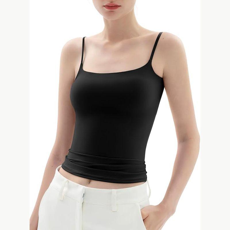Solid Color Sleeveless Camisole Top Women's Solid Color Square Collar Sleeveless Sling Tops