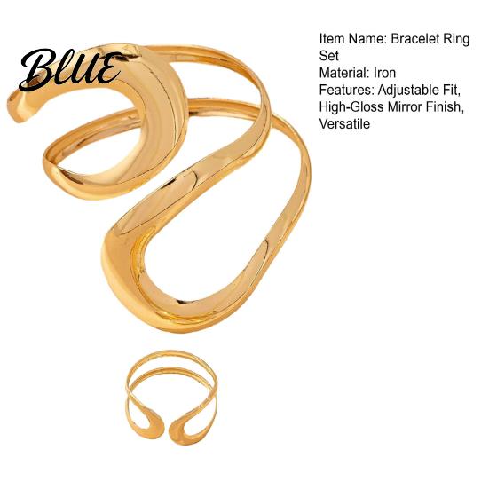 Adjustable Opening Ring 2Pcs/Set Bracelet Set for Women Design Bangle