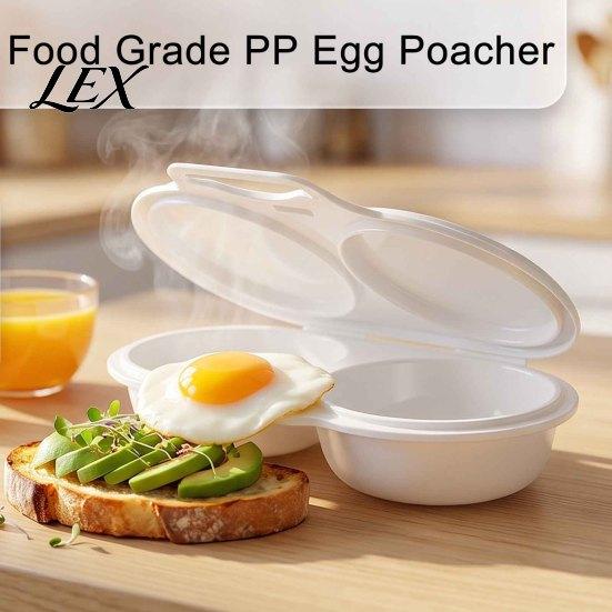 Microwave Safe Cooking Cup Dual Cavity Egg Cooker, Food-Grade PP Steamer Mold for Poached Kitchen Tool Kids Fried Boiled Eggs, Non-Stick Quick