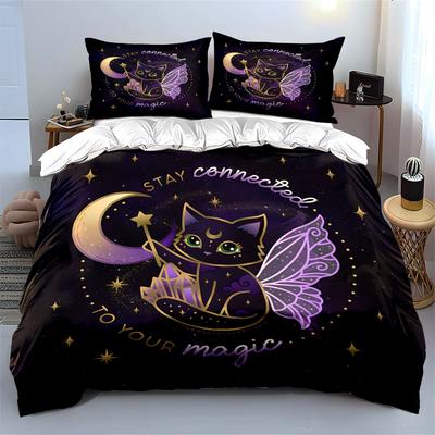 Magical Cat Fairy Decor Set Soft Comfortable Duvet Cover Bedding Set Included 1*Duvet Cover & 2*Pillowcases, Gift