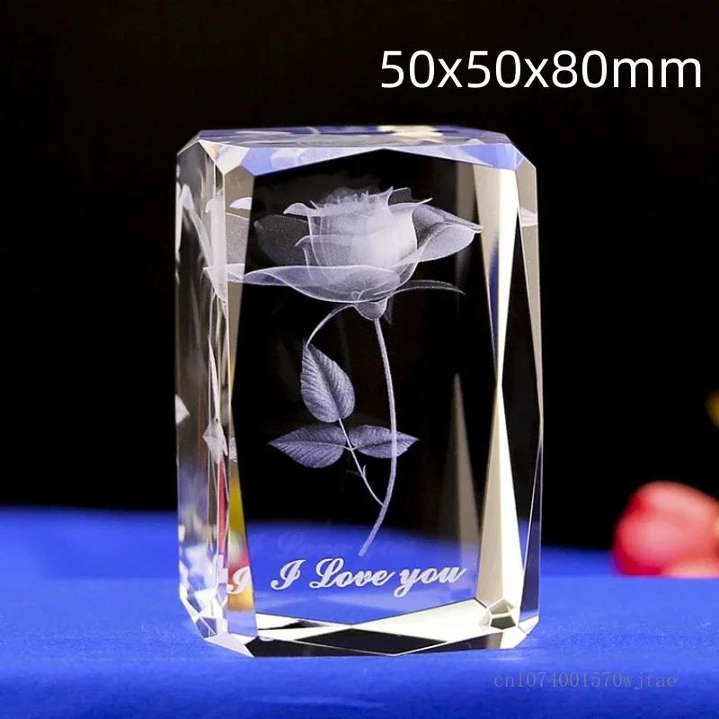 Creative Single Rose Embossed Pattern Valentine's Day Crystal Decor Home Living Room Office Decoration Gift Reward, 50x80MM, 1Pc
