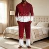 Kerstpyjamaset voor heren met knopenhemd en rechte broek, Casual print nachtkleding tweestukken outfit, Feestelijke loungewear voor de feestdagen