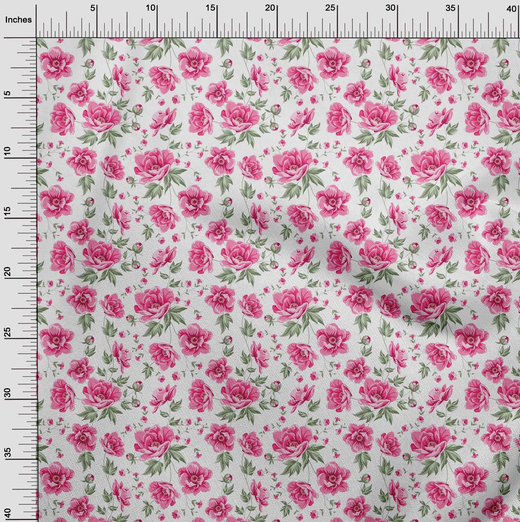 oneOone Cotton Flex Fabric Leaves & Peony Floral Print Fabric By The Yard 40 Inches