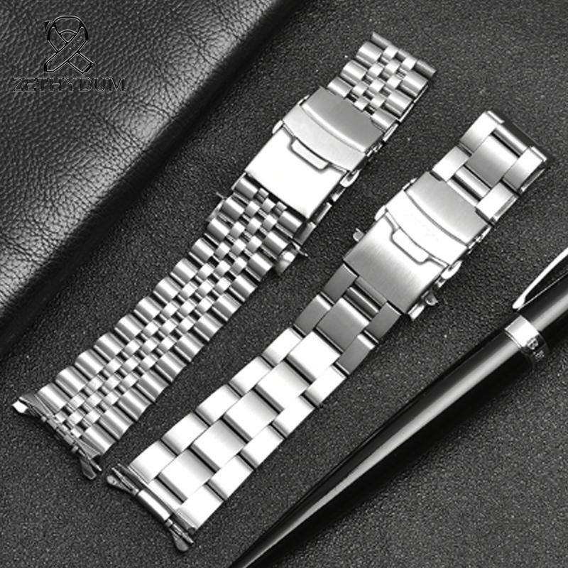 20MM 22MM Para SEIKO SKX007/009 SKX173/175 reloj plateado para hombre pulsera de reloj de acero inoxidable Hebilla plegable para reloj Correa + Herramienta