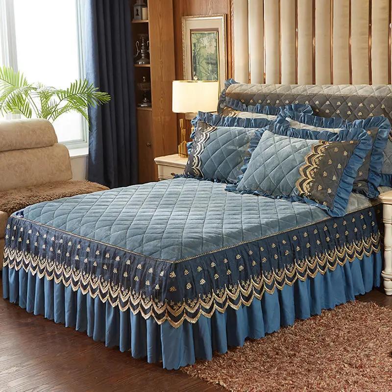 Saia de cama de veludo quente de luxo supermacia, colcha acolchoada de flanela grossa, capa de cama antiderrapante, fronha não incluída, cubre cama