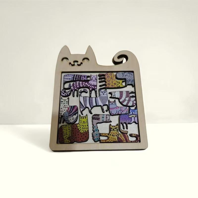 

1PCS Wooden Cat Shape Puzzles Mini Irregular Animal Cat Pieces Table Games Montessori Kids Creative Educational Toy