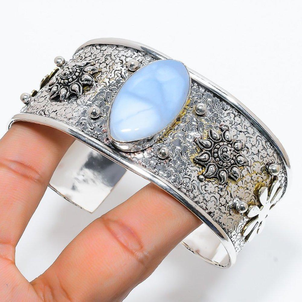 Owyhee Opal Gemstone Handmade 925 Sterling Silver Cuff Bangle Adjustable N1H20