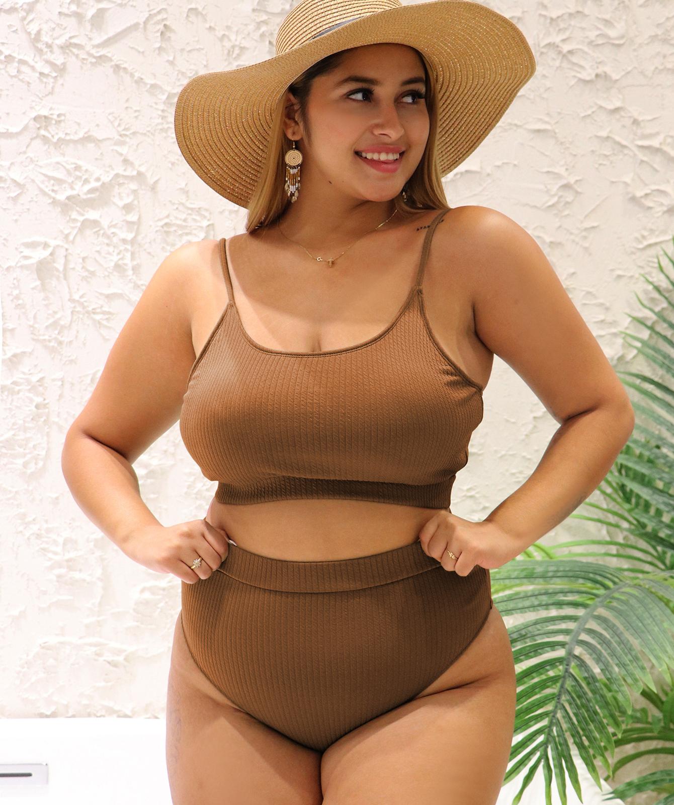 

Женский однотонный купальник, купальник из двух частей, пляжная одежда, бикини, танкини, купальные костюмы больших размеров 3XL коричневый