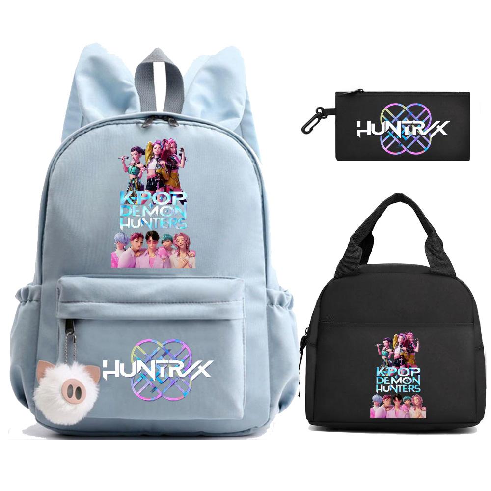 3 Stück/Set Anime Kpop Dämonenjäger Bedruckter Rucksack mit Lunchtasche Federmäppchen für Teenager Mädchen Junge Zurück zur Schule Rucksack Große Kapazität Reisetasche