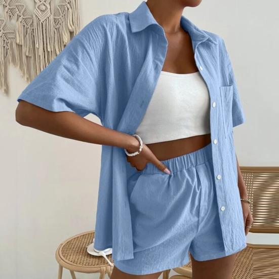 Tuta da donna tinta unita maniche corte casual monopetto cavallo profondo camicetta estiva pantaloncini set abbigliamento quotidiano