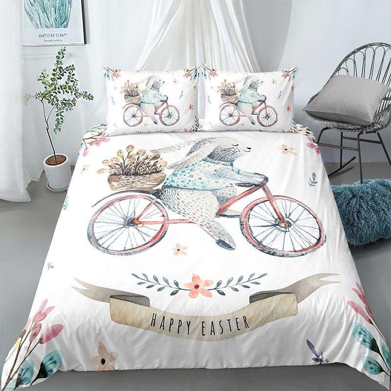 Cartoon 3D Rabbit Printed Bedding Set 2/3pcs Easter Duvet Quilt Cover Pillowcase for Home Bedroom Boho Decor Queen King Size