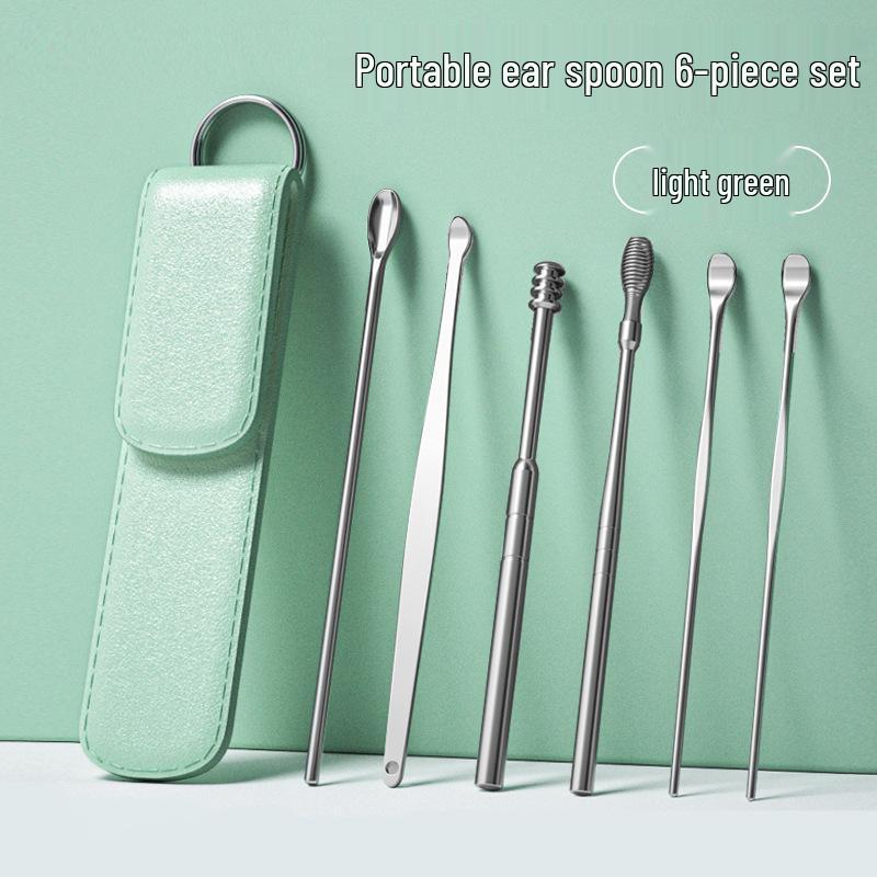 Portable 6-Piece Stainless Steel Earwax Removal Tool Set with Keychain