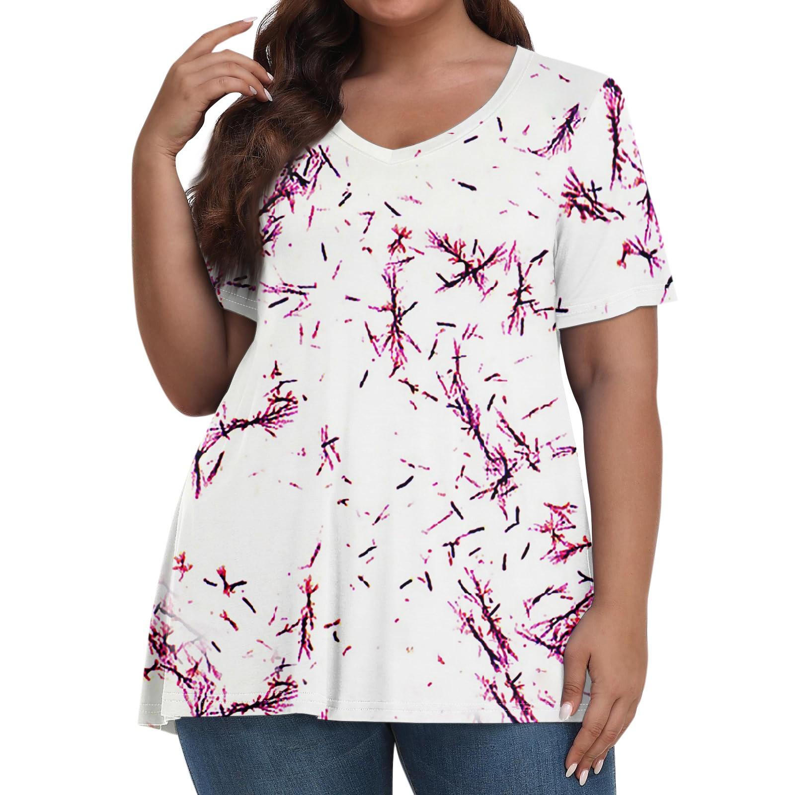 

Жіночі топи великих розмірів Сорочки з короткими рукавами V-подібний виріз Повсякденний одяг Одяг Топи з принтами XL білий